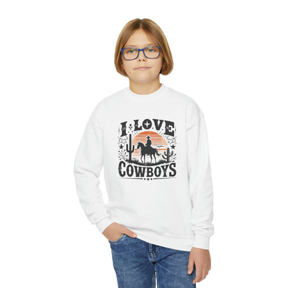 I Love Cowboys, Country Gift, Youth Crewneck Sweatshirt