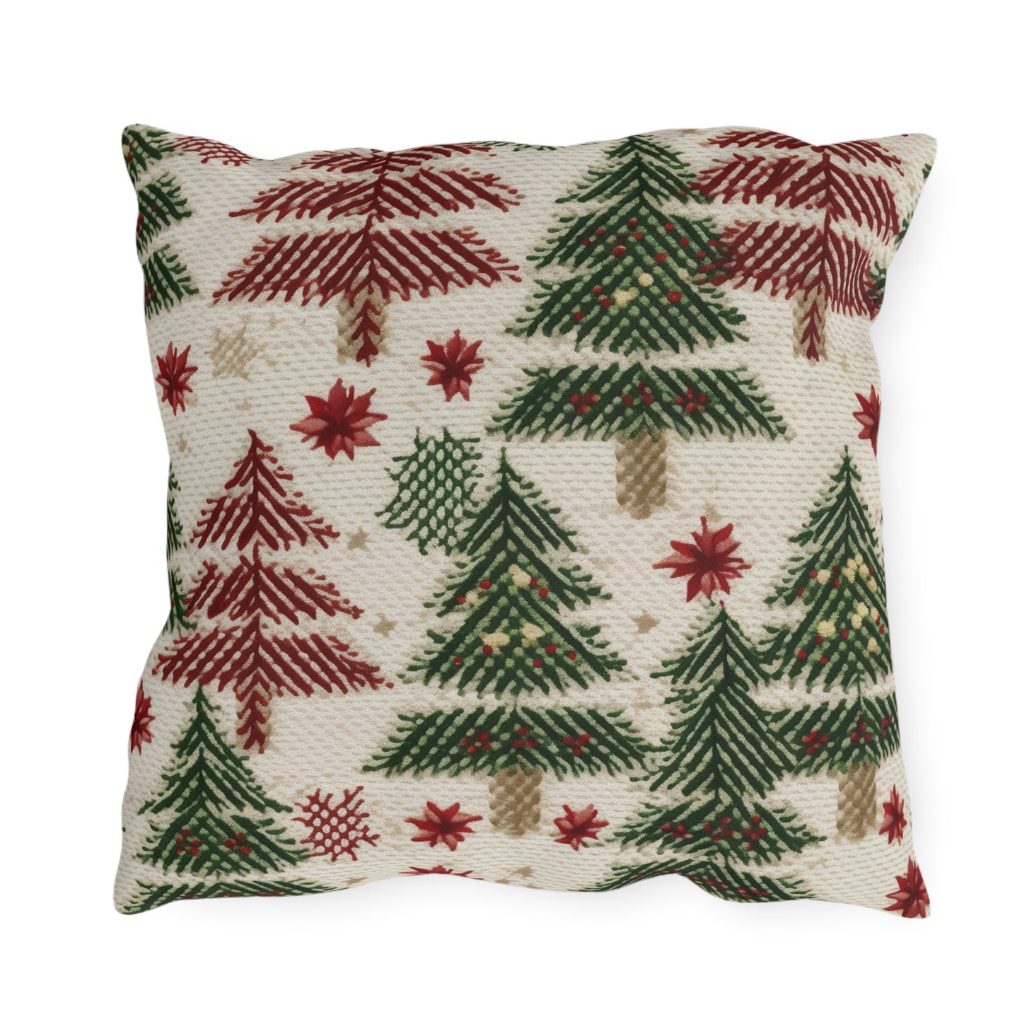 Embroidered Christmas Winter, Festive Holiday Stitching, Classic Seasonal Design - Outdoor Pillows