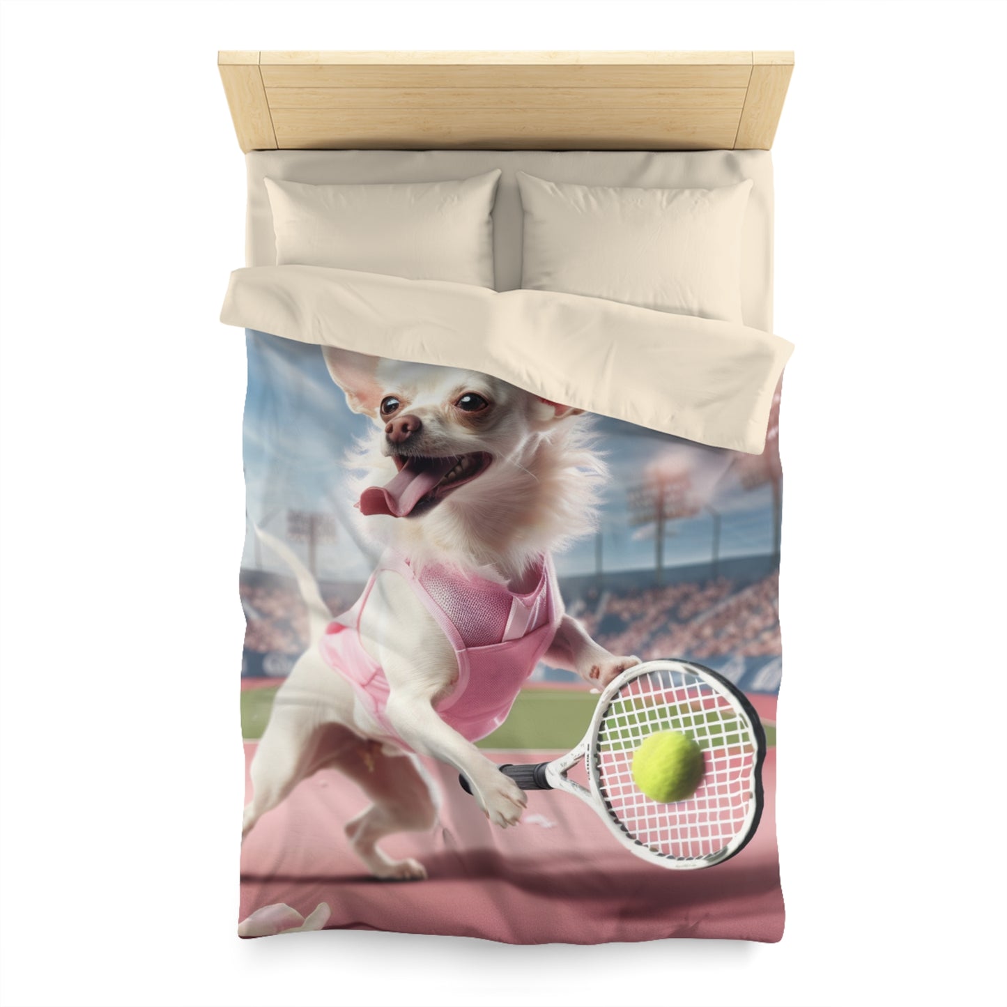 Chihuahua Tennis Ace: Dog Pink Outfit, Court Atheletic Sport Game - Microfiber Duvet Cover