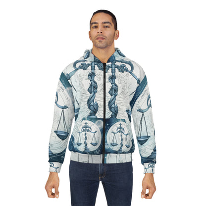 Blue Tones Libra Zodiac Cosmic Astro - Balance Scale & Symbols - Unisex Zip Hoodie (AOP)