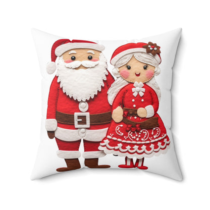 Santa & Mrs. Claus Felt Duo - Charming Handcrafted Christmas Decor, Festive Embroidered Holiday Figures - Spun Polyester Square Pillow