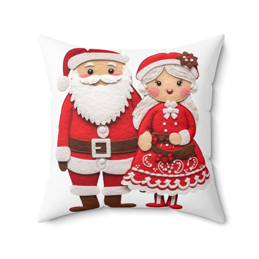 Dúo de fieltro de Papá Noel y Sra. Claus - Encantadora decoración navideña hecha a mano, figuras festivas bordadas - Almohada cuadrada de poliéster hilado