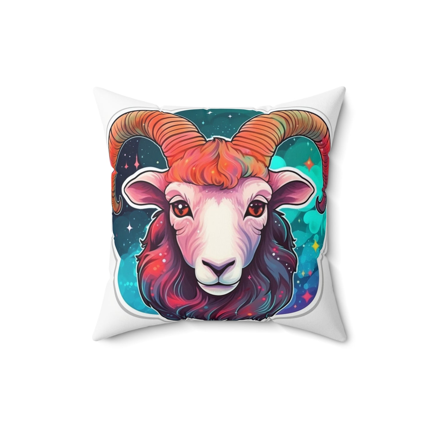 Signo del zodiaco Aries - Símbolo de astrología cósmica de color vivo y brillante - Almohada cuadrada de poliéster hilado 