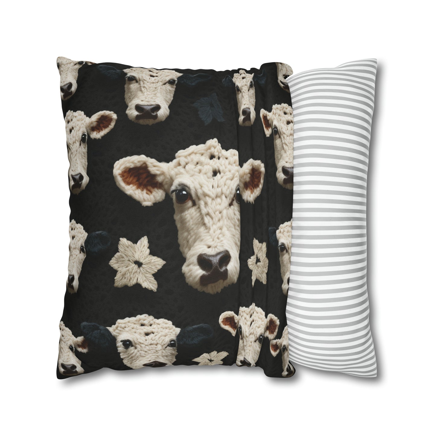 Crochet Cow Pattern Farm Animal Fabric Style - Spun Polyester Square Pillow Case