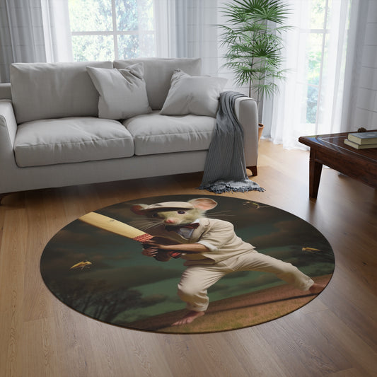 Mouse Cricket Batting, Wicket, Ball Hitting Stump, Howzat Moment - Round Rug