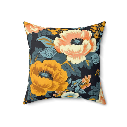 Vintage 50s 60s Inspired High-Waisted Floral Flower Pattern Spun Polyester Square Pillow