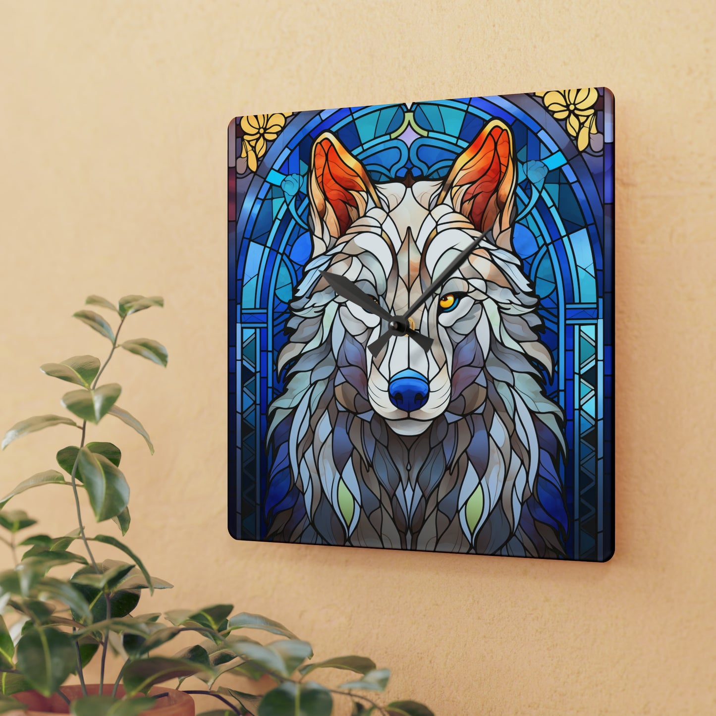 Stained Glass Wolf Design - Acrylic Wall Clock