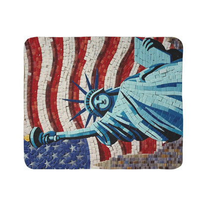 Patriotic Mosaic Artwork, Liberty Statue with Flag, Emblematic Freedom, Independence Day Mural, National Pride Abstract Tilework - Fleece Sherpa Blanket