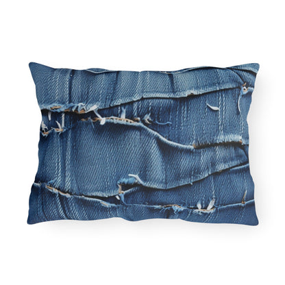 Midnight Blue Distressed Denim: Rugged, Torn & Stylish Design - Outdoor Pillows