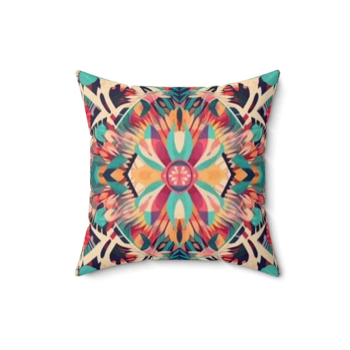 Boho Vibes: Handmade Summer Bohemian Print Pattern Artwork Spun Polyester Square Pillow