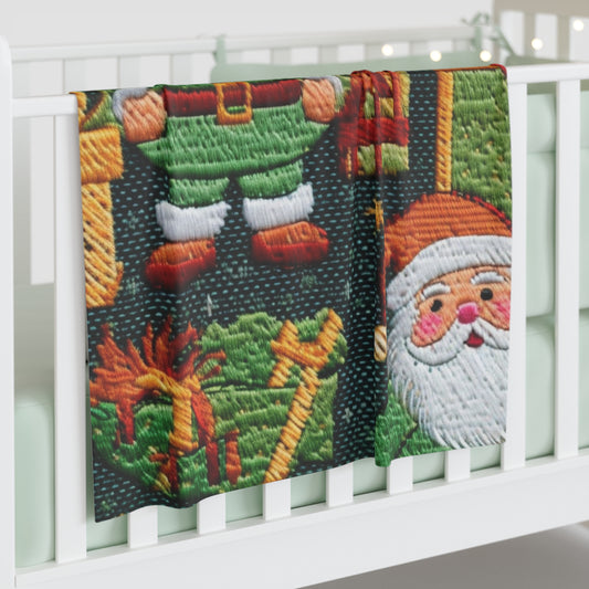 Christmas Santa Claus - Embroidered Presents - Festive Winter Wonderland - Deck the Halls Design - Baby Swaddle Blanket