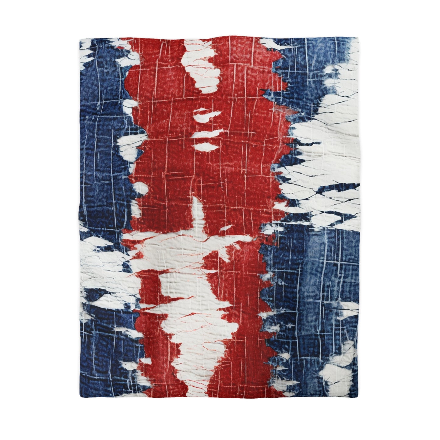 Patriotic Red, White & Blue: Distressed Denim-Style, Torn Fabric - Microfiber Duvet Cover