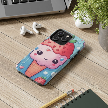 Kawaii Strawberry Sundae Cone - Traditional Japanese Anime Dessert Delight - Sweet Berry Otaku Gift - Tough Phone Cases