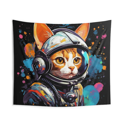 Astro Cat Adventure Feline - 宇宙空間に浮かぶ鮮やかなポップアート - 屋内壁タペストリー