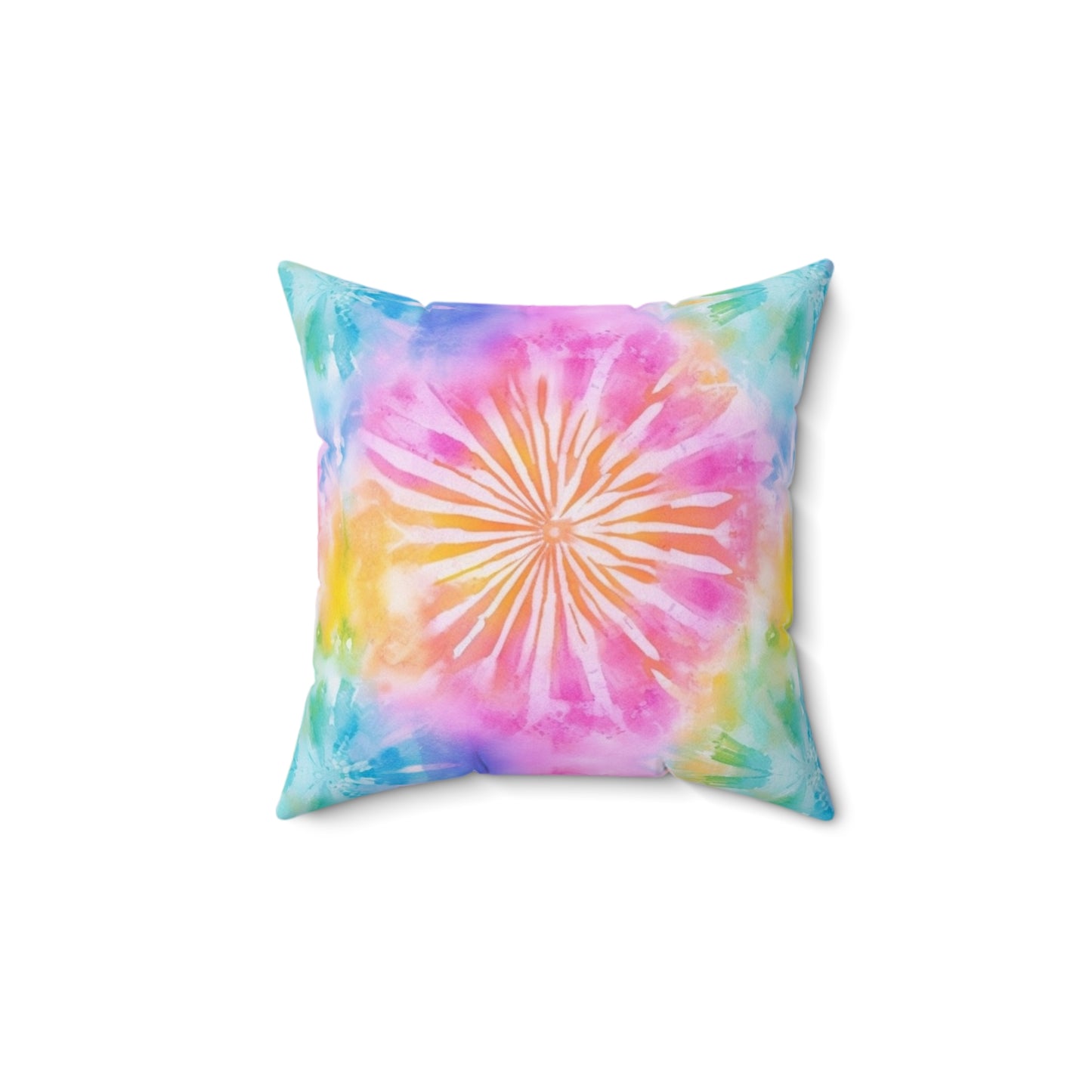 Boho Beach Vibe Pastel Hues Tie-Dye Pattern Design Spun Polyester Square Pillow