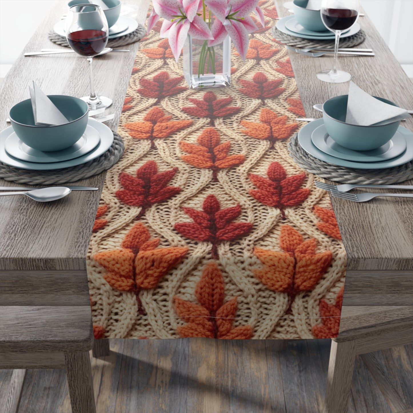 Crochet Fall Leaves: Harvest Rustic Design - Golden Browns -Woodland Maple Magic - Table Runner (Cotton, Poly)