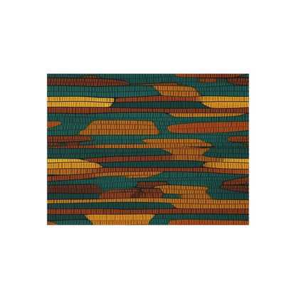 Teal & Dark Yellow Maya 1990's Style Textile Pattern - Intricate, Texture-Rich Art - Outdoor Rug