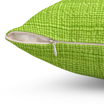 Verde neón de hierba exuberante: estilo de tela primaveral inspirado en la mezclilla - Almohada cuadrada de poliéster hilado