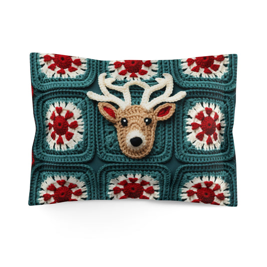 Christmas Reindeer Crochet, Wintry Wonderland Design, Festive Stag Motif. Embrace the Holiday Spirit - Microfiber Pillow Sham