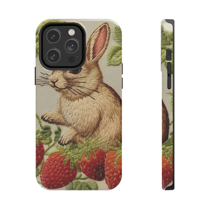 Strawberry Bunny Rabit - Embroidery Style - Strawberries Fruit Munchies - Easter Gift - Tough Phone Cases