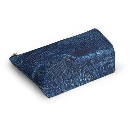 Dark Blue: Distressed Denim-Inspired Fabric Design - Accessory Pouch w T-bottom