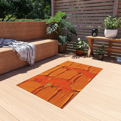 Fiery Citrus Orange: Edgy Distressed, Denim-Inspired Fabric - Outdoor Rug