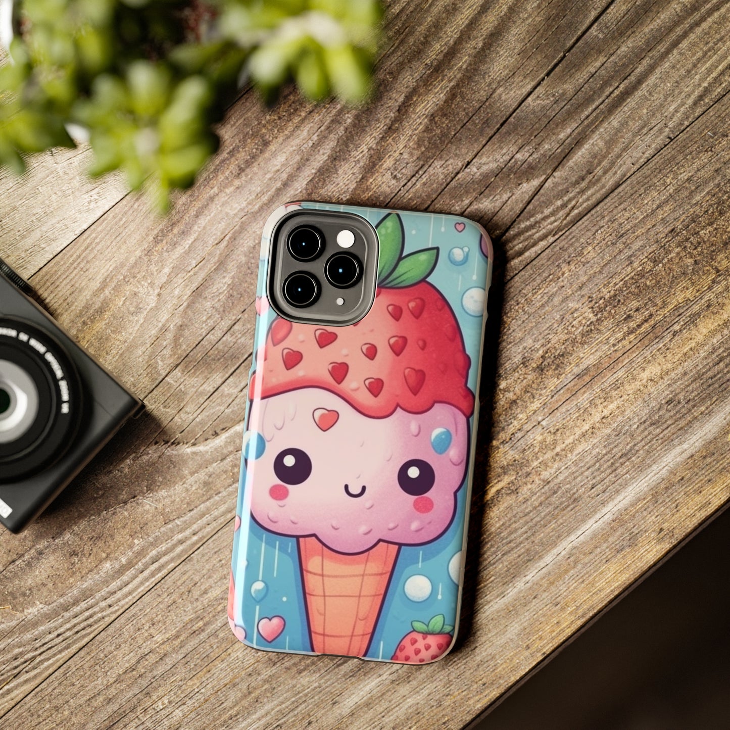 Kawaii Strawberry Sundae Cone - Traditional Japanese Anime Dessert Delight - Sweet Berry Otaku Gift - Tough Phone Cases