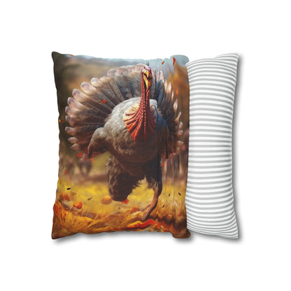 Thanksgiving Trot Turkey Run Athlete Sprint Racer Holiday Feast Dinner - Spun Polyester Square Pillow Case