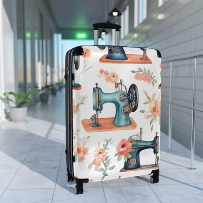 Watercolor Sewing Machines & Floral Bouquets: Antique Feminine Minimalist Styling - Suitcase