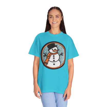 Snowman Embroidered Patch - Chenille Christmas Winter - Unisex Garment-Dyed T-shirt