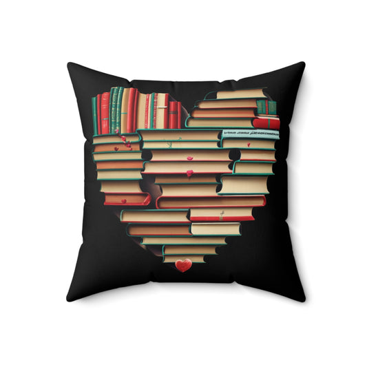 Valentines Day Book Love: Heart-Shaped Stack of Romantic Novels - Spun Polyester Square Pillow