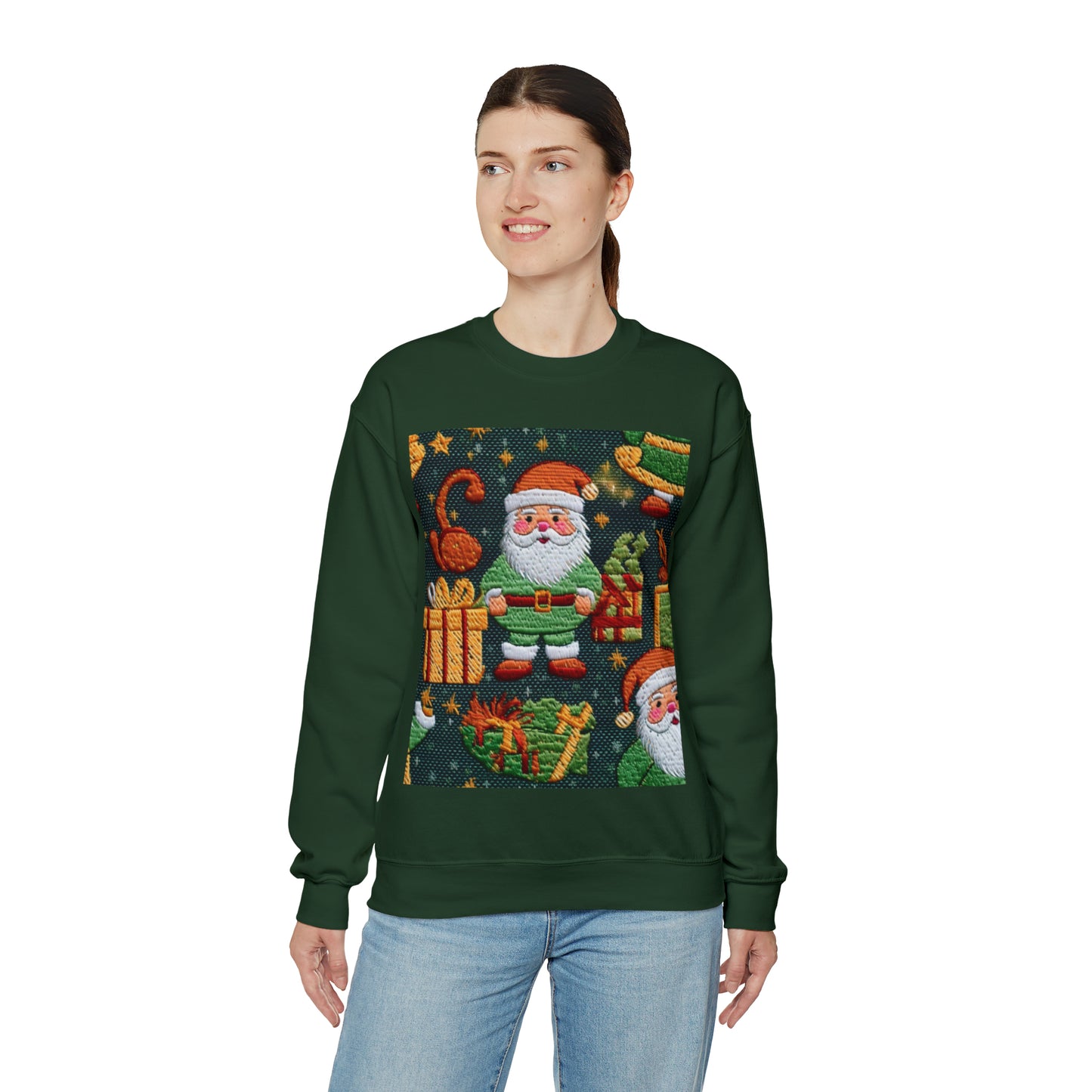 Christmas Santa Claus - Embroidered Presents - Festive Winter Wonderland - Deck the Halls Design - Unisex Heavy Blend™ Crewneck Sweatshirt