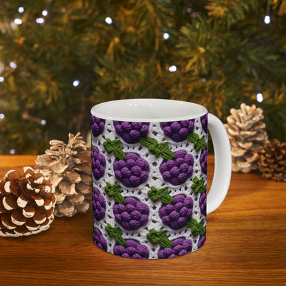 Crochet Grapes Pattern - Granny Square Design - Fresh Fruit Pick - Orchard Purple Snack Food - Ceramic Mug 11oz