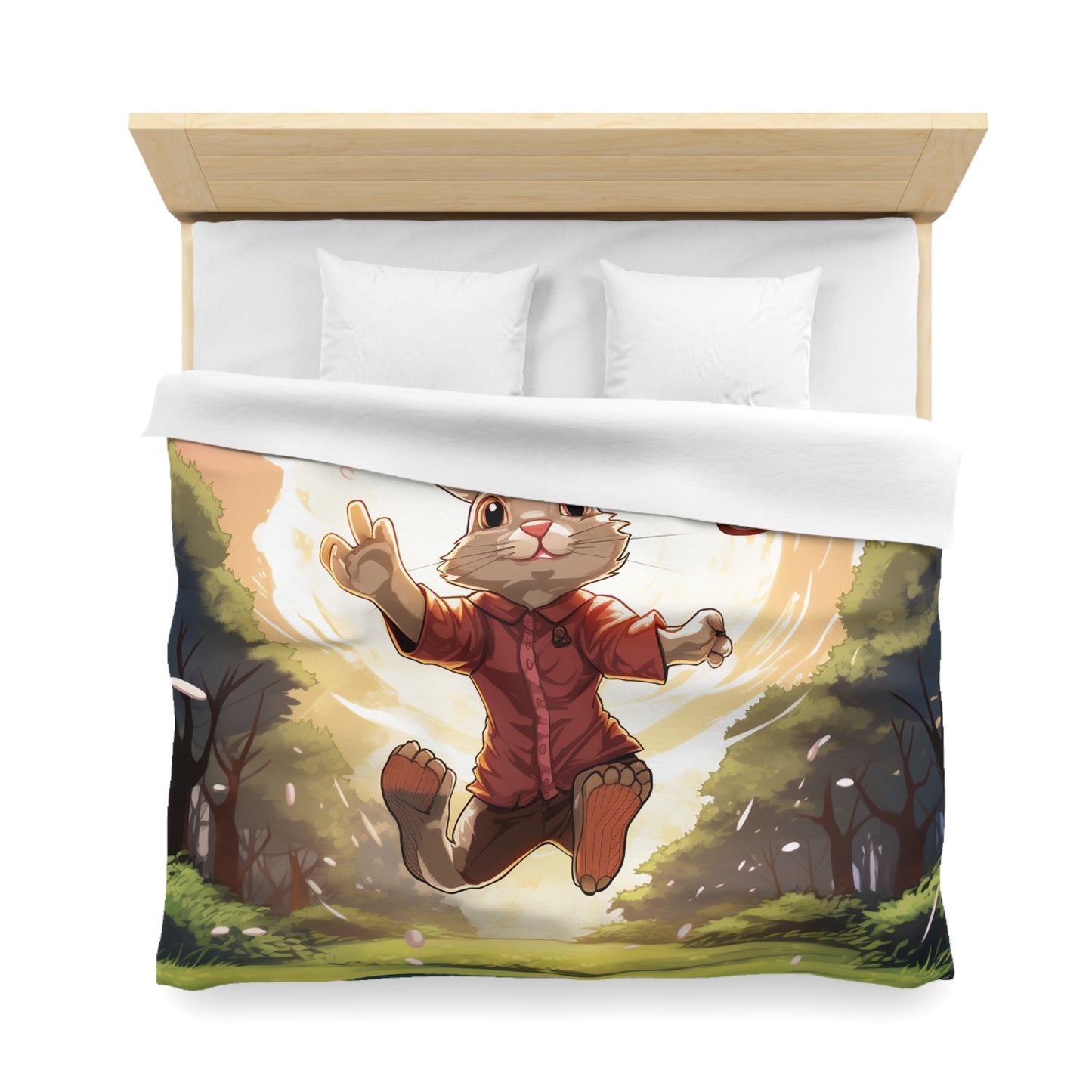 Disc Golf Rabbit: Bunny Aiming Frisbee for Basket Chain - Microfiber Duvet Cover