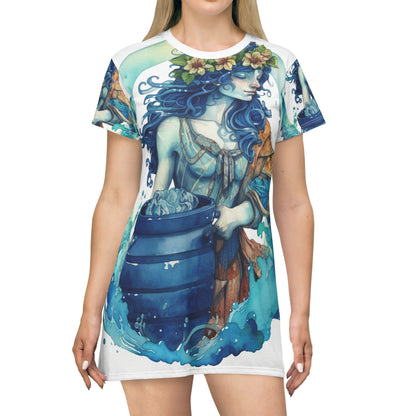 Artistic Aquarius Zodiac - Watercolor Water-Bearer Depiction - T-Shirt Dress (AOP)