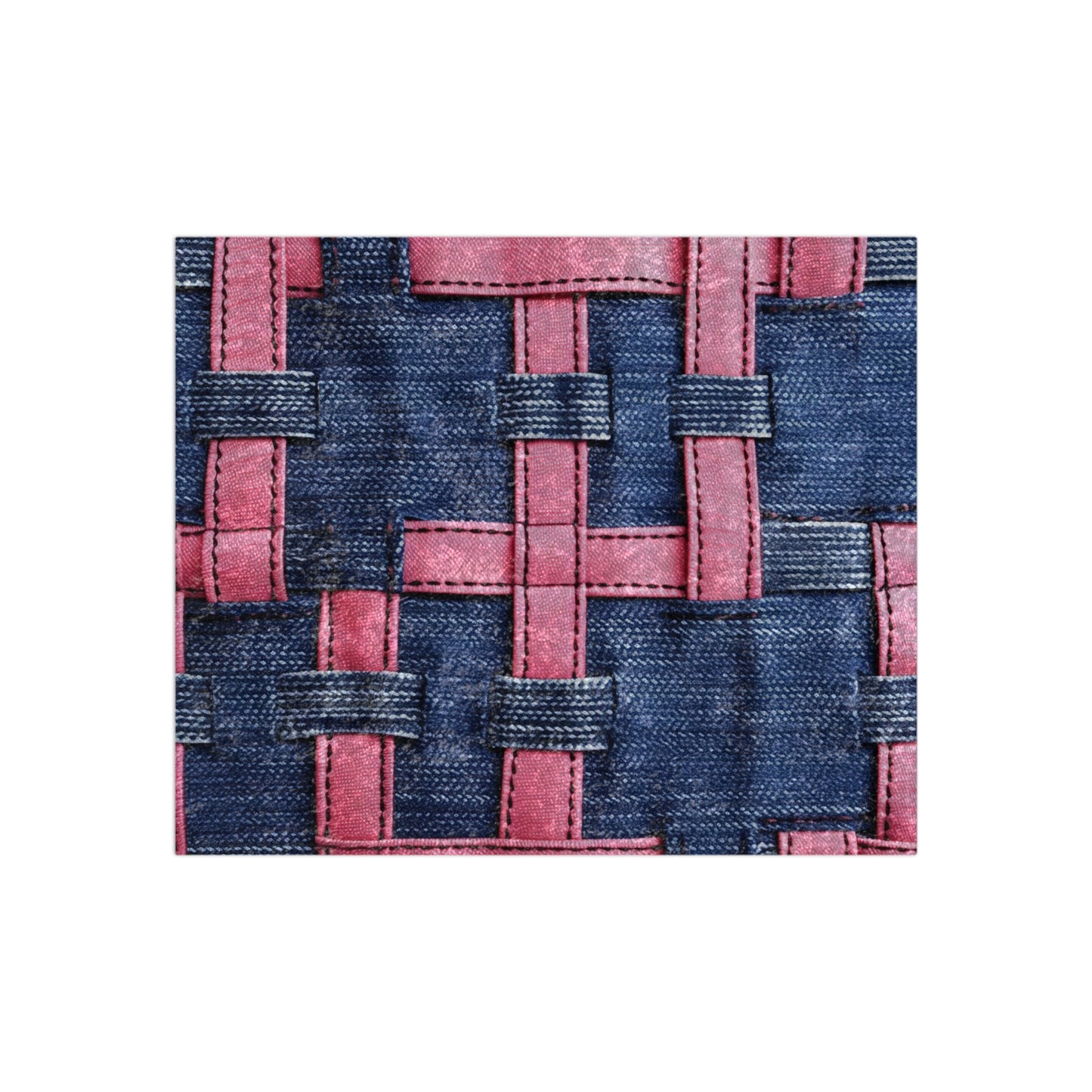 Candy-Striped Crossover: Pink Denim Ribbons Dancing on Blue Stage - Crushed Velvet Blanket