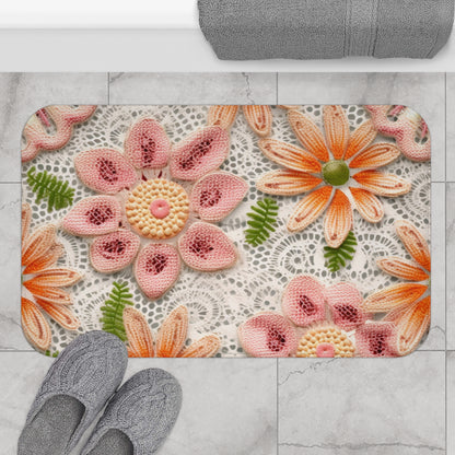 Ojal bordado floral: patrón elegante de flores delicadas - Alfombra de baño