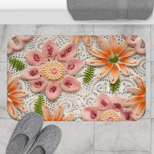 Ojal bordado floral: patrón elegante de flores delicadas - Alfombra de baño