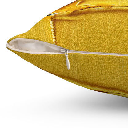 Banana Yellow Lemon: Bold Distressed, Denim-Inspired Fabric - Spun Polyester Square Pillow