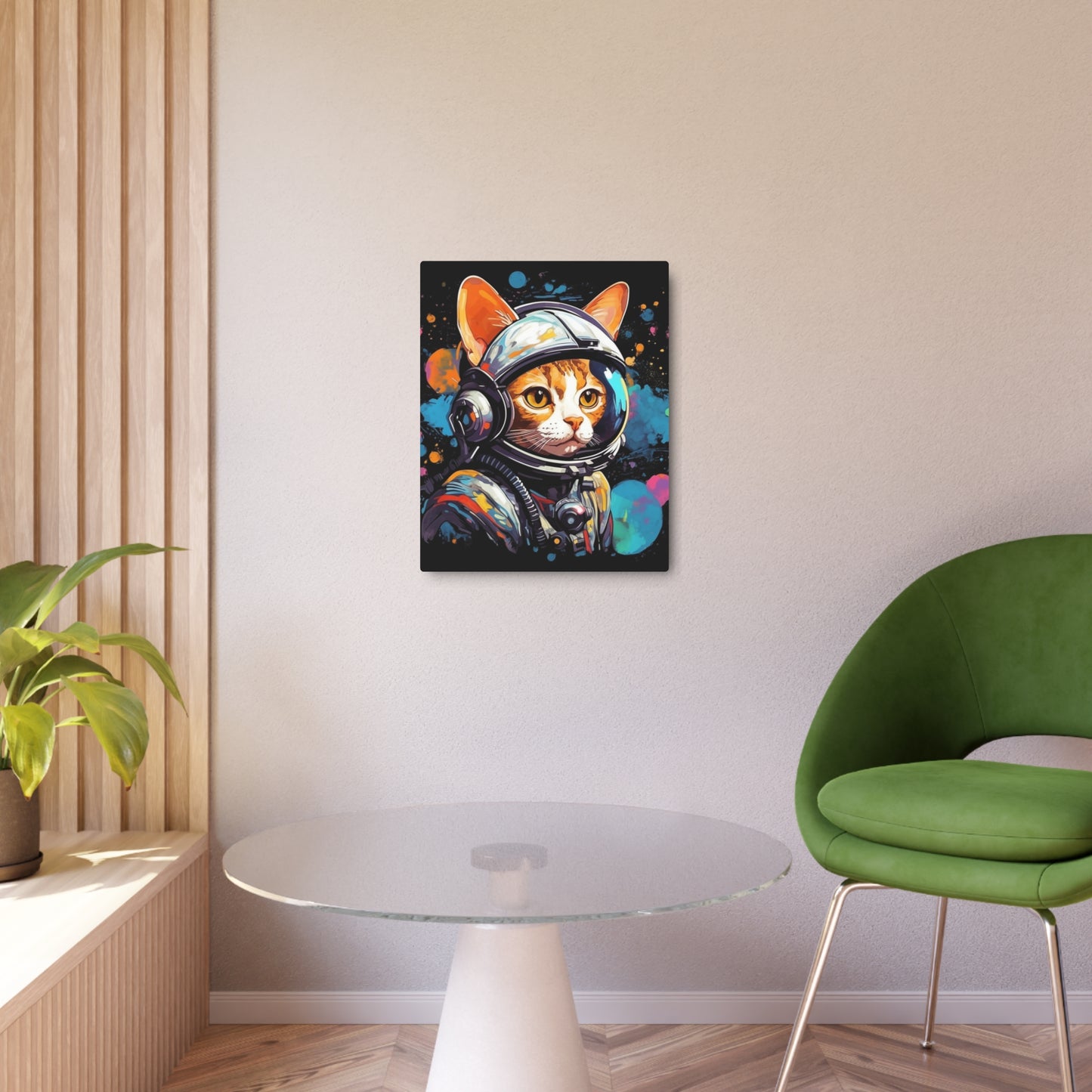 Astro Cat Adventure Feline - Pop Art, Floating in Cosmic Space - Metal Art Sign