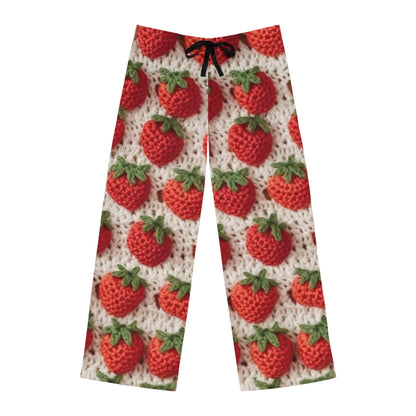 Strawberry Traditional Japanese, Crochet Craft, Fruit Design, Red Berry Pattern - Men's Pajama Pants (AOP)