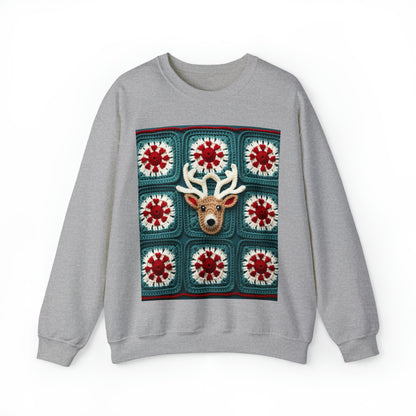 Christmas Reindeer Crochet, Wintry Wonderland Design, Festive Stag Motif. Embrace the Holiday Spirit - Unisex Heavy Blend™ Crewneck Sweatshirt