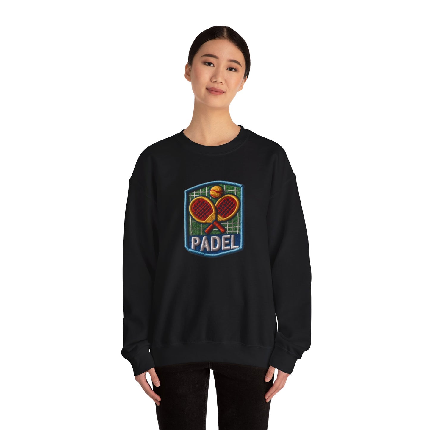 Chenille Padel Patch, Sport Faux Graphic -Unisex Heavy Blend™ Crewneck Sweatshirt