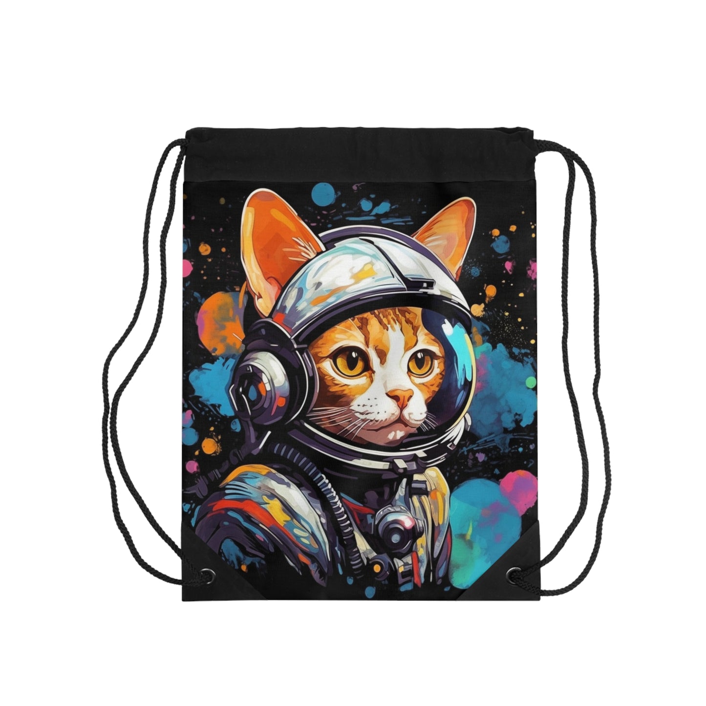 Astro Cat Adventure Feline - 宇宙空間に浮かぶ鮮やかなポップアート - 巾着バッグ