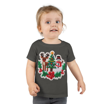 Christmas Snowman & Reindeer Embroidered Patch Design - Toddler T-shirt