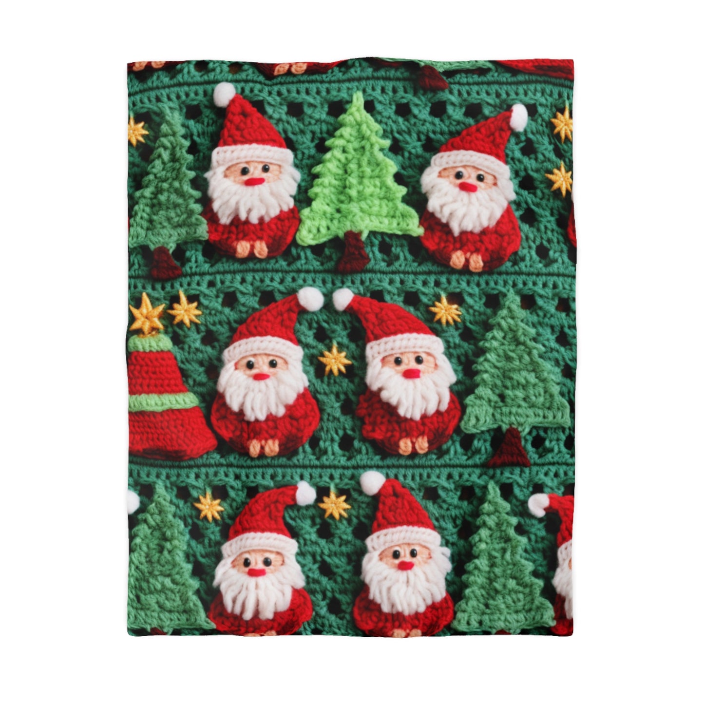 Santa Claus Crochet Pattern, Christmas Design, Festive Holiday Decor, Father Christmas Motif. Perfect for Yuletide Celebration - Microfiber Duvet Cover