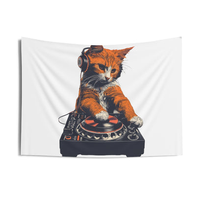 Retro style, DJ cat - Indoor Wall Tapestries