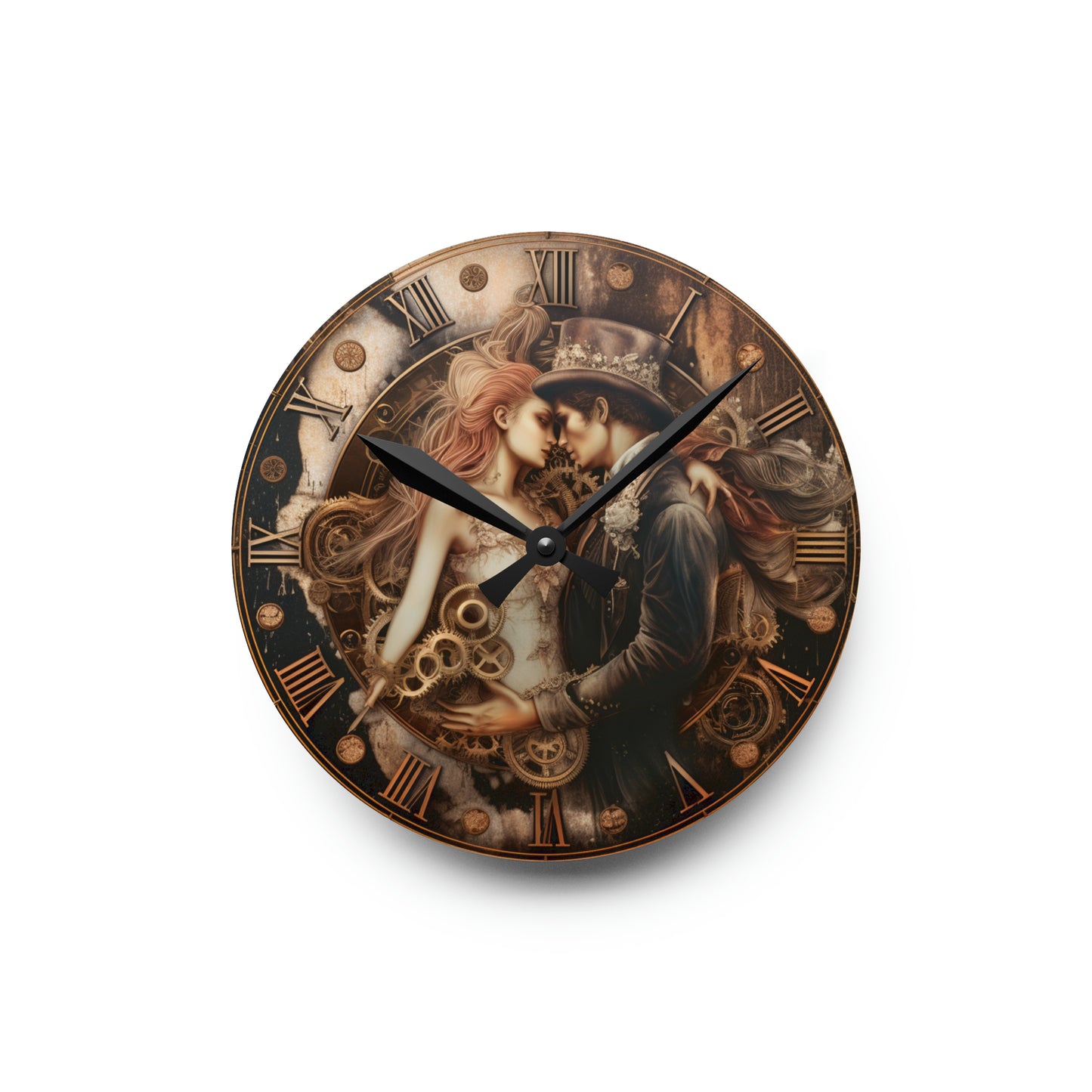 Diseño de amor de boda Steampunk, reloj de pared acrílico