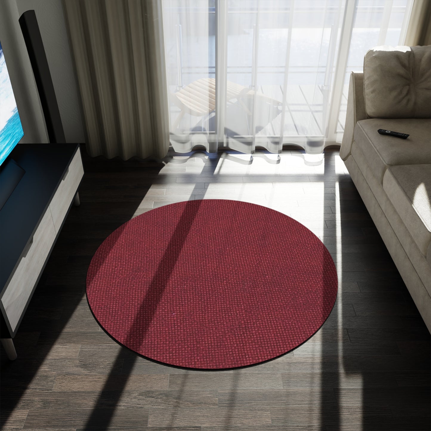 Seamless Texture - Maroon/Burgundy Denim-Inspired Fabric - Round Rug