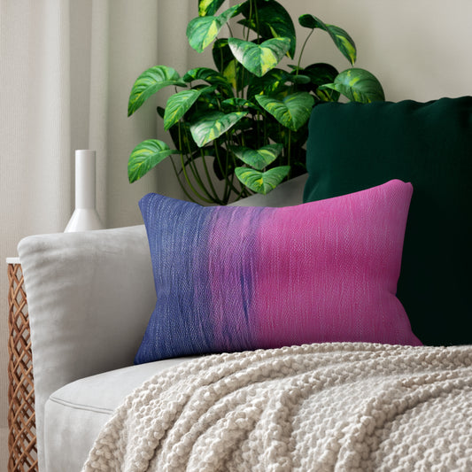 Dual Delight: Half-and-Half Pink & Blue Denim Daydream - Spun Polyester Lumbar Pillow